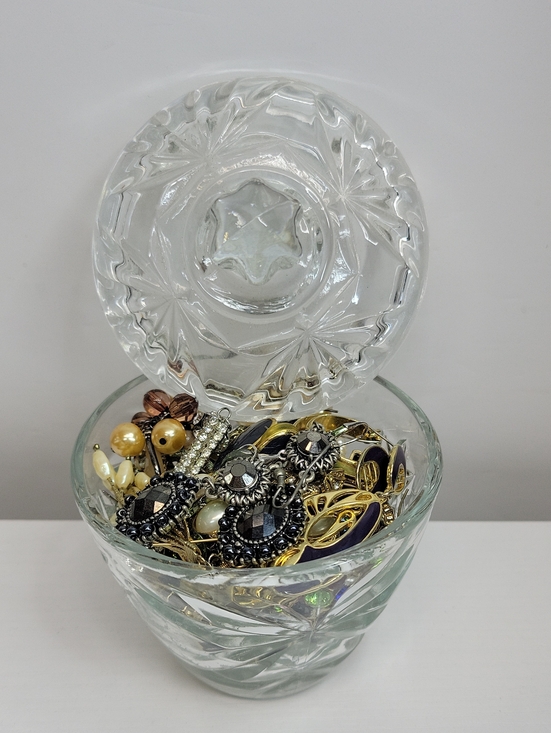 Jewelry - Cut Crystal Trinket Bowl Filled with Earrings